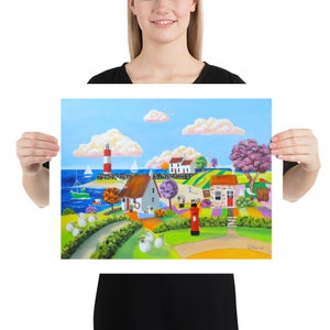 Colourful folk art Poster, naive art print