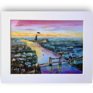Mary Poppins print, Mary Poppins flying above London