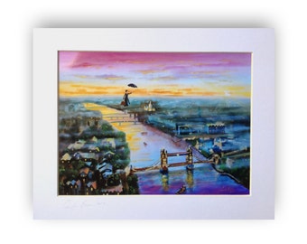Mary Poppins print, Mary Poppins flying above London
