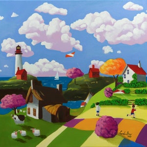 Pintura a óleo original da costa da primavera