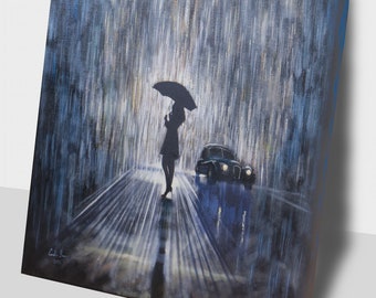 雨の中の女性オリジナル絵画 - Etsy 日本