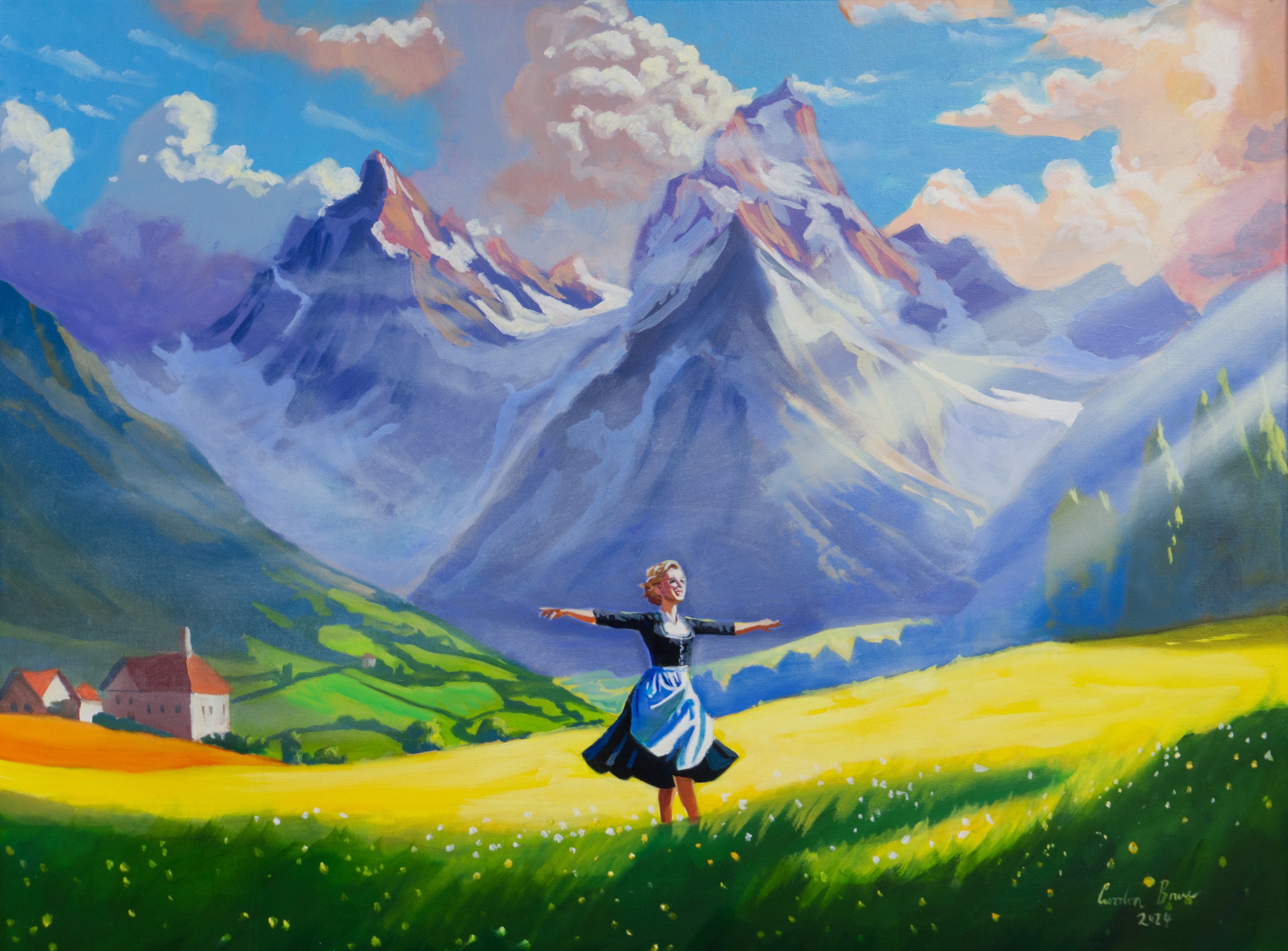 Maria's Melody, the Sound of Music Original Oil Painting, Alpine