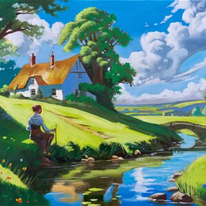 Riverside Retreat original oil painting