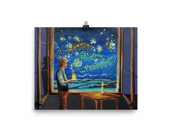 Imprimé Van Gogh, Nuit étoilée avec lucioles