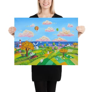 Landscape print colourful naive art Poster