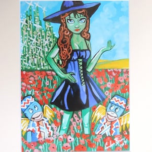 Wicked Witch print with flying monkeys from the Wizard of Oz watercolour mounted print
