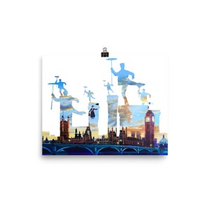 Mary Poppins print, Londen Schoorsteenvegers silhouet Poster