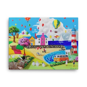 Naive art canvas print, folk art print, home decor colourful art