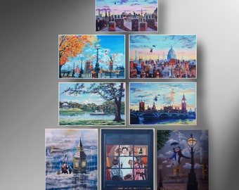 Mary Poppins art, set of 8 photographic prints, A4 size