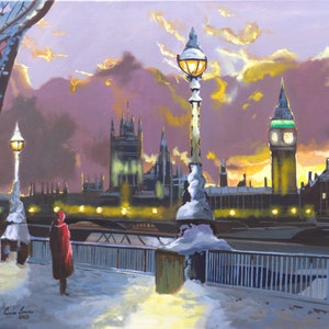 London original painting, London in winter art