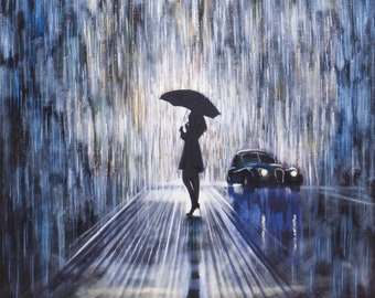 Woman in the rain original painting