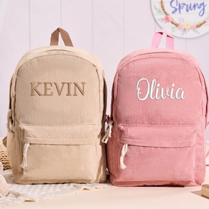 Personalisierter Kinderrucksack, Schulanfang-Rucksack für Kleinkinder, bestickter Cordrucksack, Kinderschultasche, Büchertasche mit Namen