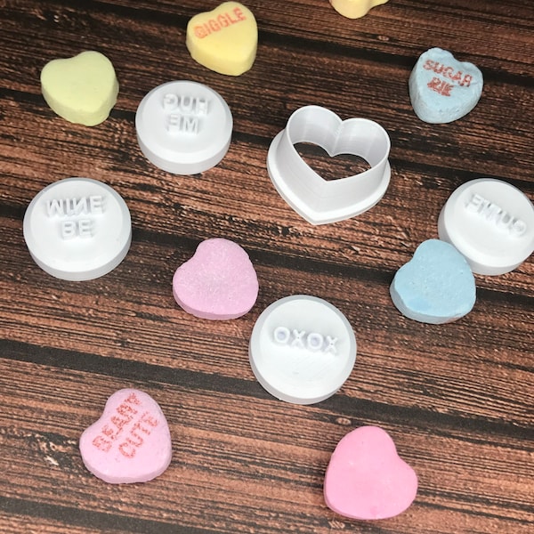 Heart Cutter, Set of 11, Conversation Hearts, Heart and Stamps, Valentine, Clay Cutter, Fondant, Cookies, Love, Customization available