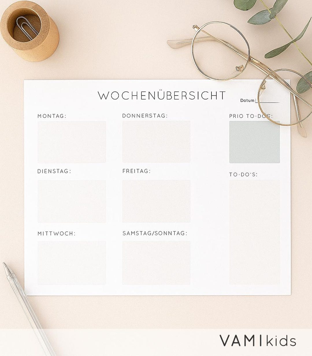 Wochenplaner Familie zum Ausdrucken A4 PDF Planer für Eltern To-Do
