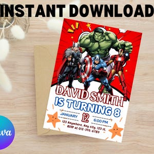 Editable Superheroes Birthday Invitation Template, Spider-Man Iron Man Birthday Invite, Avengers Party Editable Template