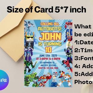 Editable Rescue Bots Transformers Birthday Invitation Template, Printable Rescue Bots Invitation, Digital Autobots Birthday Invite