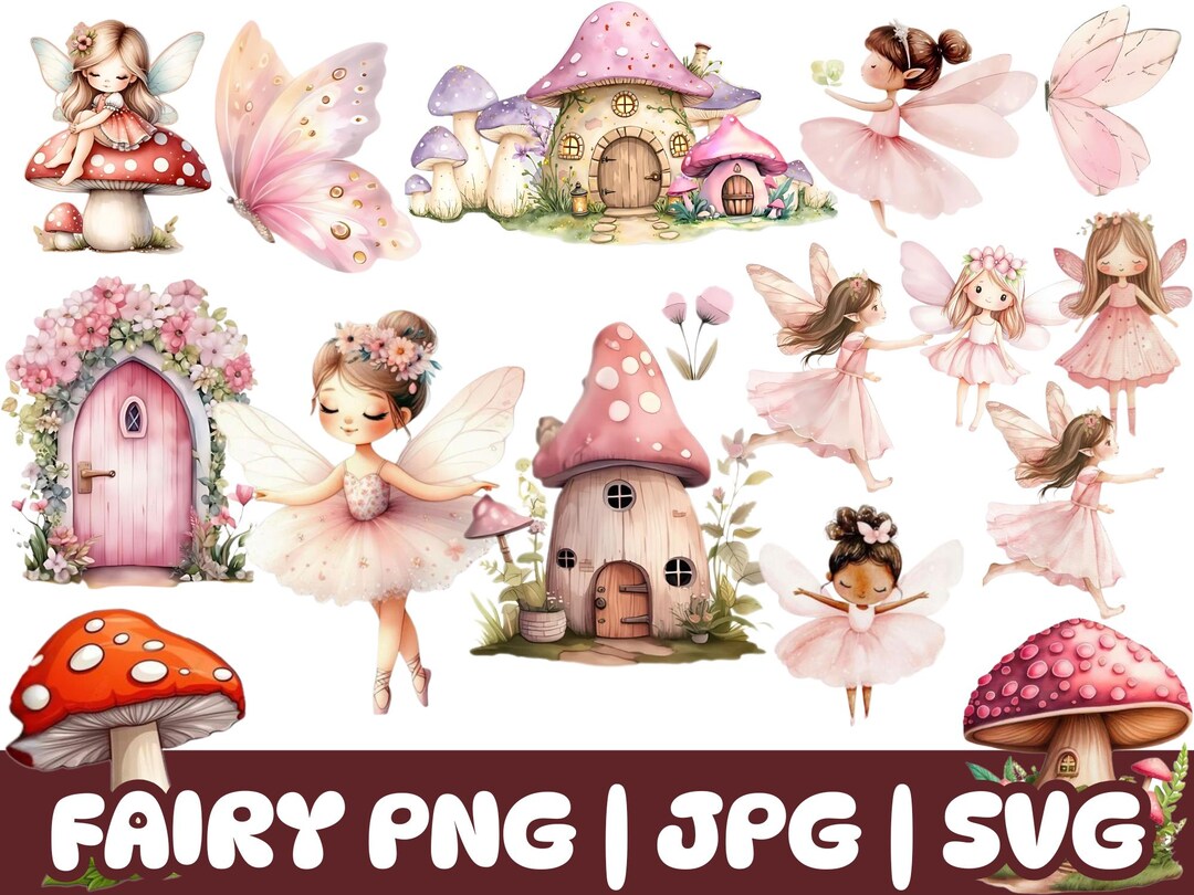 Watercolor Fairy Clipart Bundle: Pastel Garden Designs (PNG, JPG, SVG ...