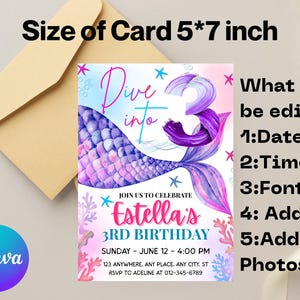 Mermaid Tail Birthday Invitation, Under the Sea Birthday Invitation Girl, Editable Birthday Template, Purple Teal Mermaid Birthday