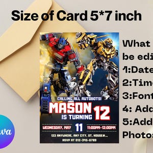 Editable Rescue Bots Transformers Birthday Invitation Template, Printable Rescue Bots Invitation, Digital Autobots Birthday Invit
