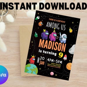 Among us invitation Birthday Invitation | Kids Birthday Invitation | Amoung us Game invite | Digital Editable Personalized Canva Printable
