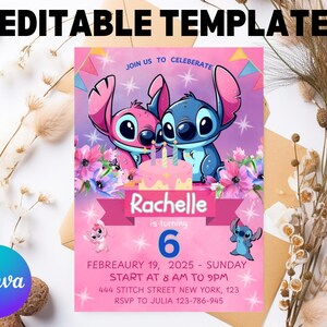 Stitch Birthday Invitation: Editable Canva Template (Digital Download)