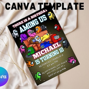 Among us invitation Birthday Invitation | Kids Birthday Invitation | Amoung us Game invite | Digital Editable Personalized Canva Printable