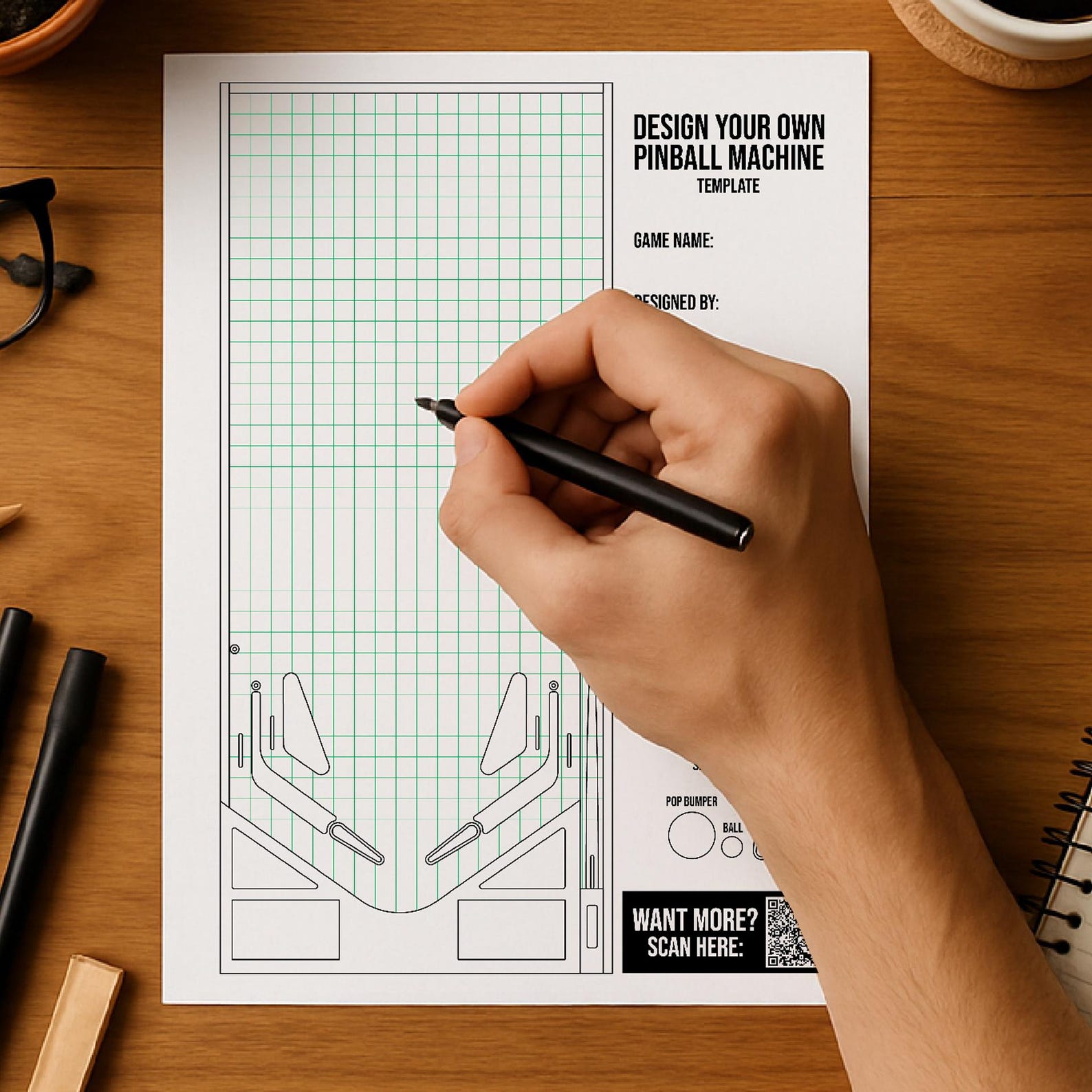 Pinball Playfield Design Template | DIY Printable PDF | Digital ...