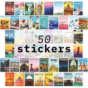 50 adesivi da viaggio/paese – Adesivi colorati, impermeabili e creativi – Stile moderno