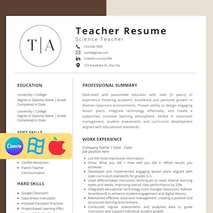 Professional Teacher Resume, Teacher Resume and Cover Letter, Teacher Resume Template, Teacher CV Resume, High School Resume, CV Teacher