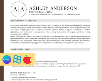 Professional Resume Template, CV Resume Template, ATS Resume, Minimalist Resume, CV Canva Template, Canva Resume, Modern Resume Template