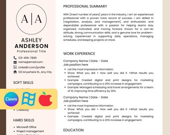 Minimalist Resume, Professional Resume Template, Canva CV, Modern Resume, Clean Resume, Minimalist CV Template, Ats Resume Template