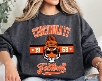 Sudadera vintage de fútbol americano de Cincinnati, sudadera retro de cuello redondo de los Bengals, regalo para los aficionados de los Cincy en los días de partido.