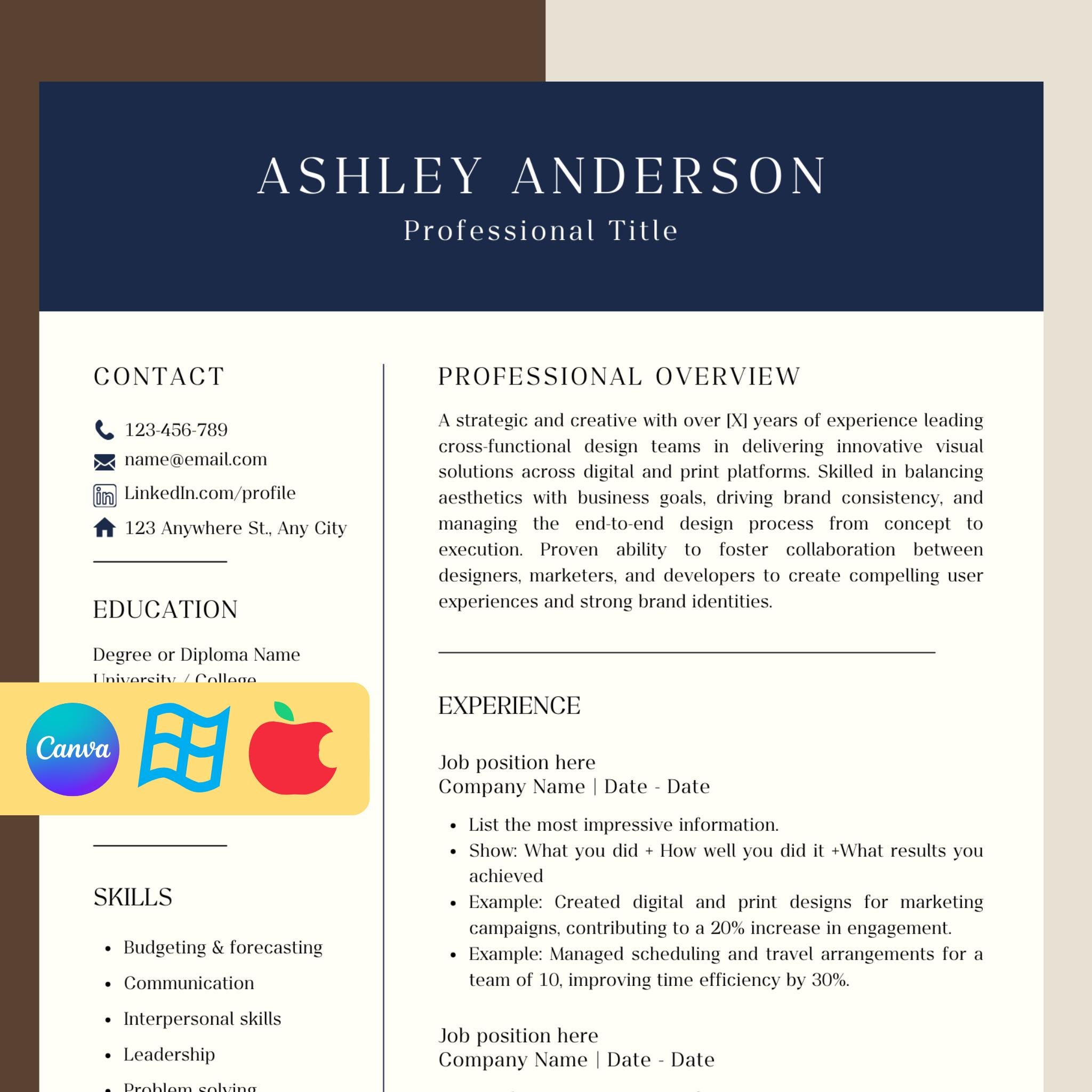 Professional CV Template, Modern Resume Template, ATS Resume Template, Canva Resume, CV Resume, Minimalist Resume, Clean Resume