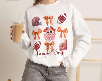 Tampa Bay Coquette Bow Sweatshirt, Vintage Buccaneer Football Crewneck, Bucs Game Day Gift