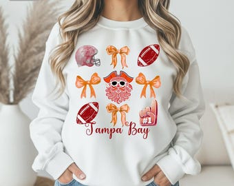 Tampa Bay Football Bow Sweatshirt, Vintage Buccaneer Crewneck, Coquette Bow Game Day Fan Gift