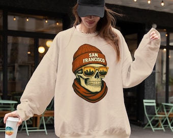 Vintage San Francisco Skull Football Sweatshirt, SF 49ers Fan Gift Crewneck, Game Day Apparel
