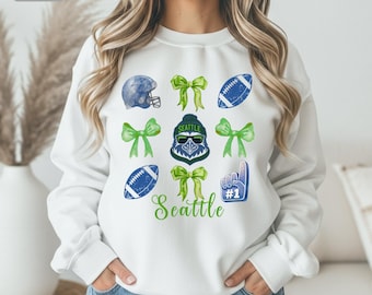 Seattle Football Bow-sweater, vintage Seahawk ronde hals, Coquette Bow Game Day fancadeau