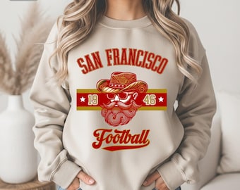 Sudadera vintage de fútbol americano de San Francisco, cuello redondo retro de los Niners, regalo para fanáticos del día del partido de SF