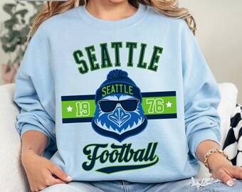 Vintage Seattle-voetbalsweater, retro Seahawk-ronde hals, cadeau fan Game Day