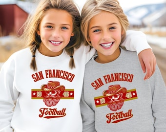 San Francisco voetbalsweater voor kinderen, vintage Niners jeugd ronde hals, SF Game Day cadeau-shirt