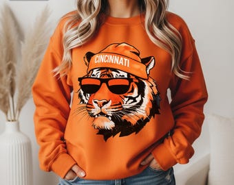 Sudadera vintage de fútbol americano de Cincinnati, sudadera retro de cuello redondo de los Bengals, regalo ideal para aficionados en el día del partido.