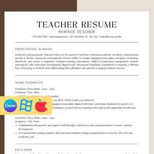 Teacher CV Template, Teacher Resume and Cover Letter, Teacher Resume Template, Professional Resume, High School Resume, CV Teacher Template