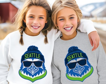 Kids Seattle Football Sweatshirt, Vintage Seahawk Youth Crewneck, Game Day Gift Shirt