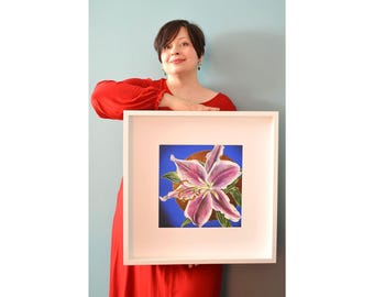 Framed Lily Flower Beautiful Print, Ready to Decorate Painting Picture Artwork, Ikea Frame Interior Decor, Floral Botanical Decoration Gift