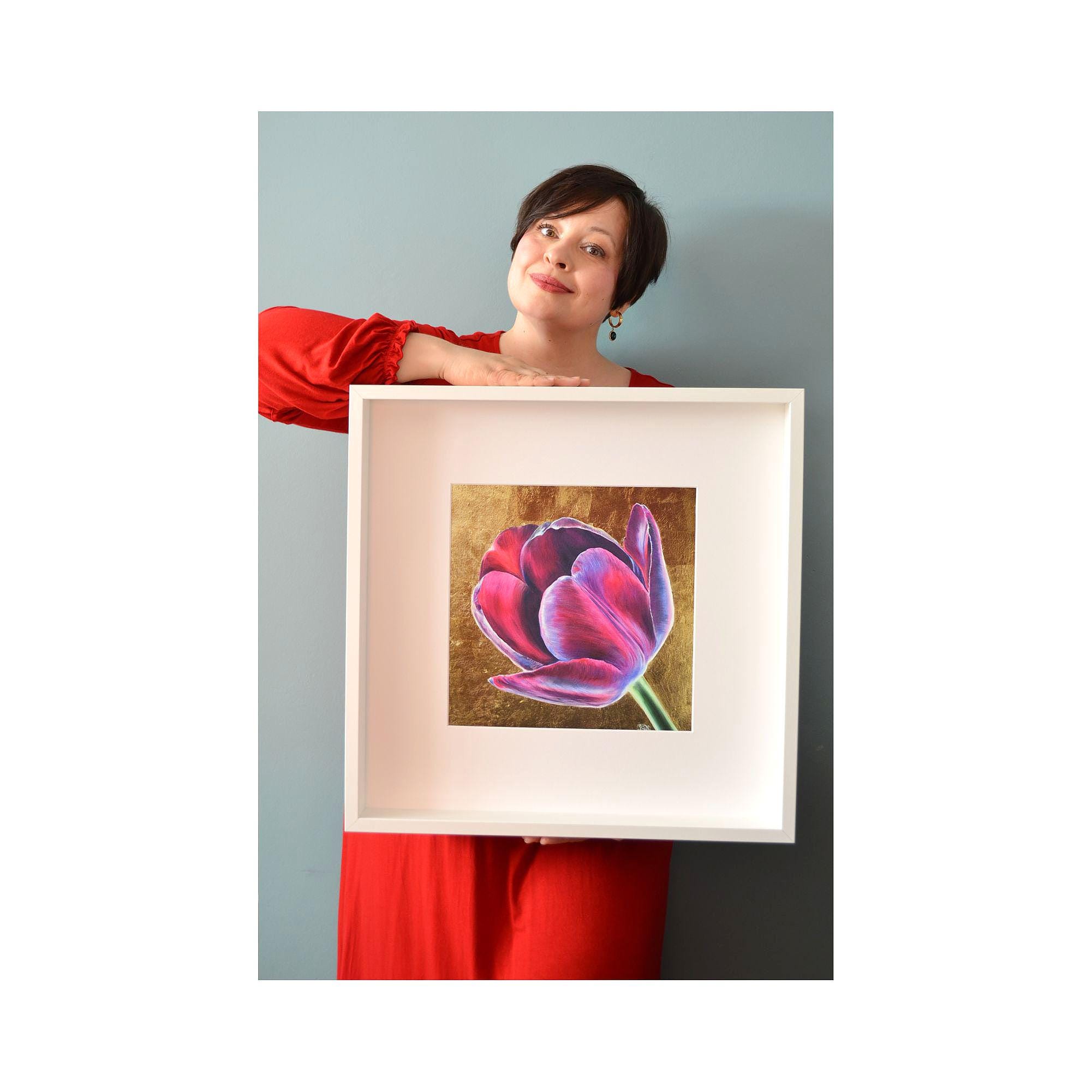 Framed Tulip Print, Home Decor Flower Gold Purple, Birthday Gift, Modern Interior Painting, Gallery Wall Picture, Ikea Bedroom Decoration