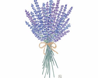 French Lavender Pastel Print, Provence Cottage Home Interior Decor, Gift For Her Birthday, Romantic Flowers Painting Decoration Design