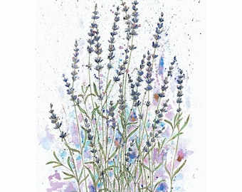 French Lavender Watercolour Print, Provence Cottage Home Interior Decor, Gift For Her Birthday, Romantic Flowers Painting Decoration Design