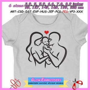 Family Love Embroidery Design, Mom Dad Baby Boy Sketch, 6 sizes, Instant Download