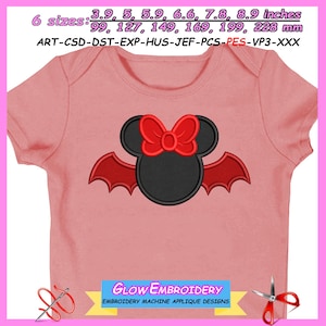 Minnie Bat Applique Embroidery Design, Halloween Minnie Applique, 6 sizes, Instant Download