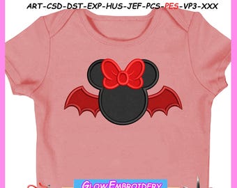 Minnie Bat Applique Embroidery Design, Halloween Minnie Applique, 6 sizes, Instant Download